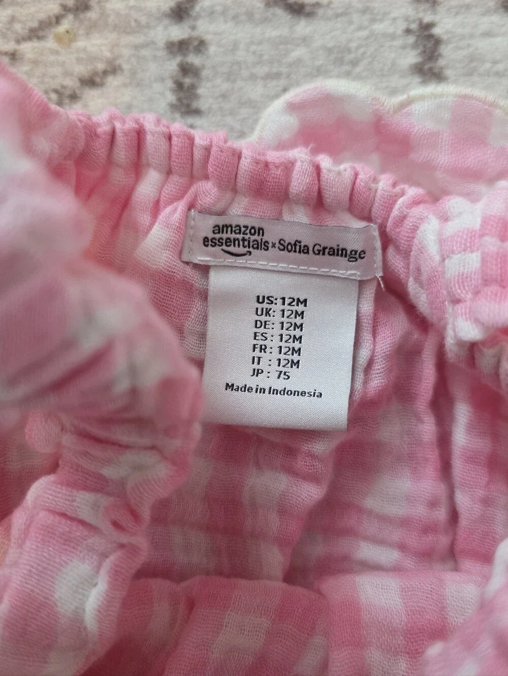 Amazon Essentials x Sofia Grainge New Pink Gigham Romper Baby Girl 12m